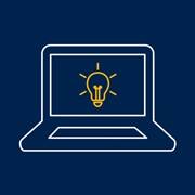 An icon of a laptop with a yellow lightbulb on its screen
