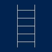 A blue graphic with a white ladder icon