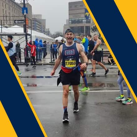 Robert Bruce at the Boston Marathon as a member of Team USO