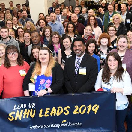 A large group of people at the 5th annual SNHU LEADS Conference at Southern New Hampshire University.