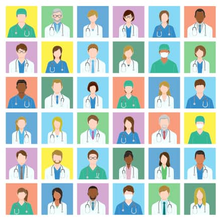 Graphic image of healthcare professionals from diverse backgrounds 