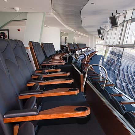 An empty suite in a sports stadium.
