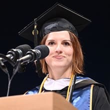 SNHU graduate Tiffany Lowe speaking at her Commencement ceremony.