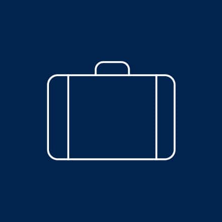 A graphic with a blue background and a white briefcase icon