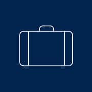 A graphic with a blue background and a white briefcase icon