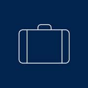 A graphic with a blue background and a white briefcase icon