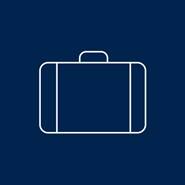 A graphic with a blue background and a white briefcase icon