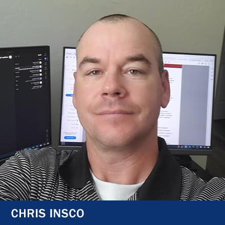Chris Insco with text Chris Insco