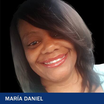 Maria Daniel with text Maria Daniel