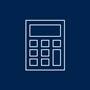 An icon of a calculator with a white outline.