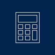 An icon of a calculator with a white outline.