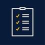 A clipboard icon with three checked off tasks