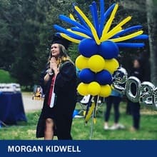Morgan Kidwell celebrating her graduation and the text 'Morgan Kidwell'