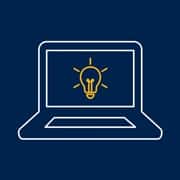 An icon of a laptop with a yellow lightbulb on its screen