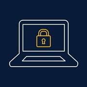 An icon of a computer with a lock on the screen.