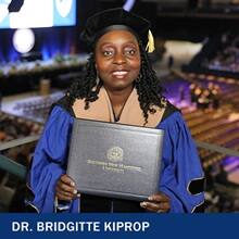Dr Bridgitte Kiprop, a doctorate in International Business graduate from SNHU