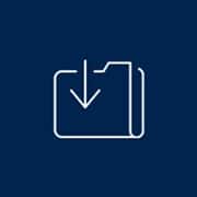 A white icon of a download file button on a dark blue background.