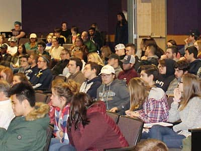 Some of the more than 100 students who listened to Tito Jackson speak at SNHU on Oct. 19.