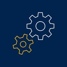 A blue image with yellow and white gear icons