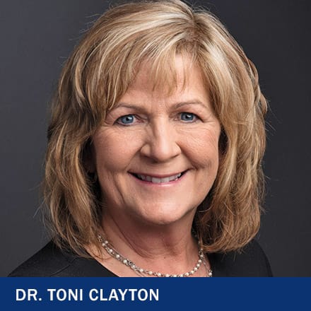 Dr Toni Clayton with the text Dr Toni Clayton