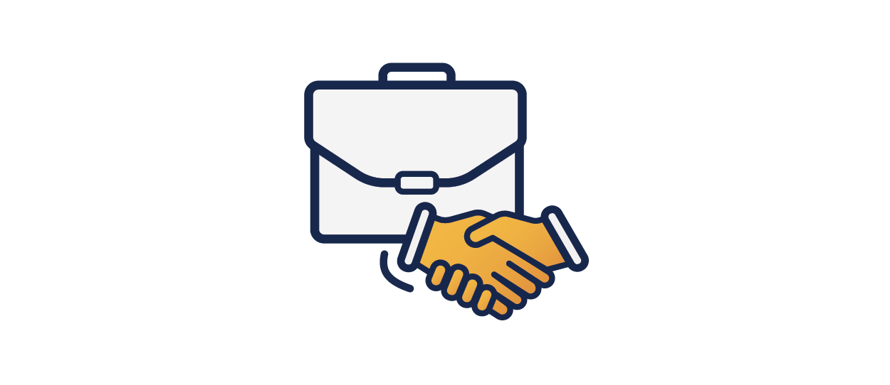 Icon of hands shaking and a briefcase