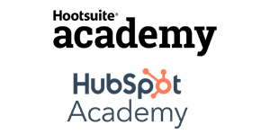 Hootsuite Academy logo on top of the Hubspot Academy logo