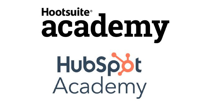 Hootsuite Academy logo on top of the Hubspot Academy logo