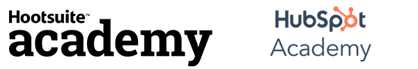 Hootsuite Academy logo next to the Hubspot Academy logo