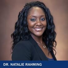 Dr Natalie Rahming with text Dr Natalie Rahming