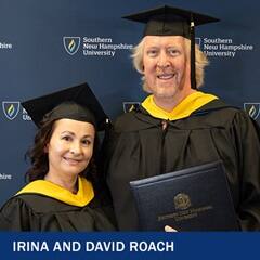 Married couple Irina Roach, left, and David Roach, right, 2024 MS in Cybersecurity graduates from SNHU