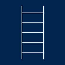 A blue graphic with a white ladder icon