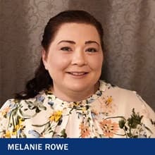 Melanie Rowe with text Melanie Rowe