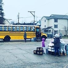 Volunteers setting up a Meals for Manchester distribution site.