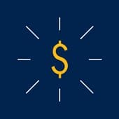 A yellow money symbol on a blue background 