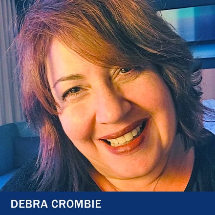 Debra Crombie headshot with text, "Debra Crombie"