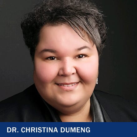 Dr. Christina Dumeng headshot with text, "Dr. Christina Dumeng"