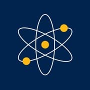 An scientific atom on a blue background