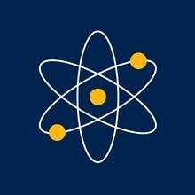 An scientific atom on a blue background
