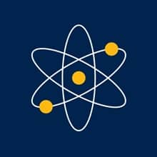 An scientific atom on a blue background