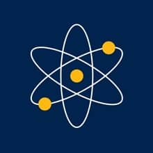 An scientific atom on a blue background