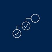 An icon indicating a process with three circles, two of which are checked off, connected by two lines