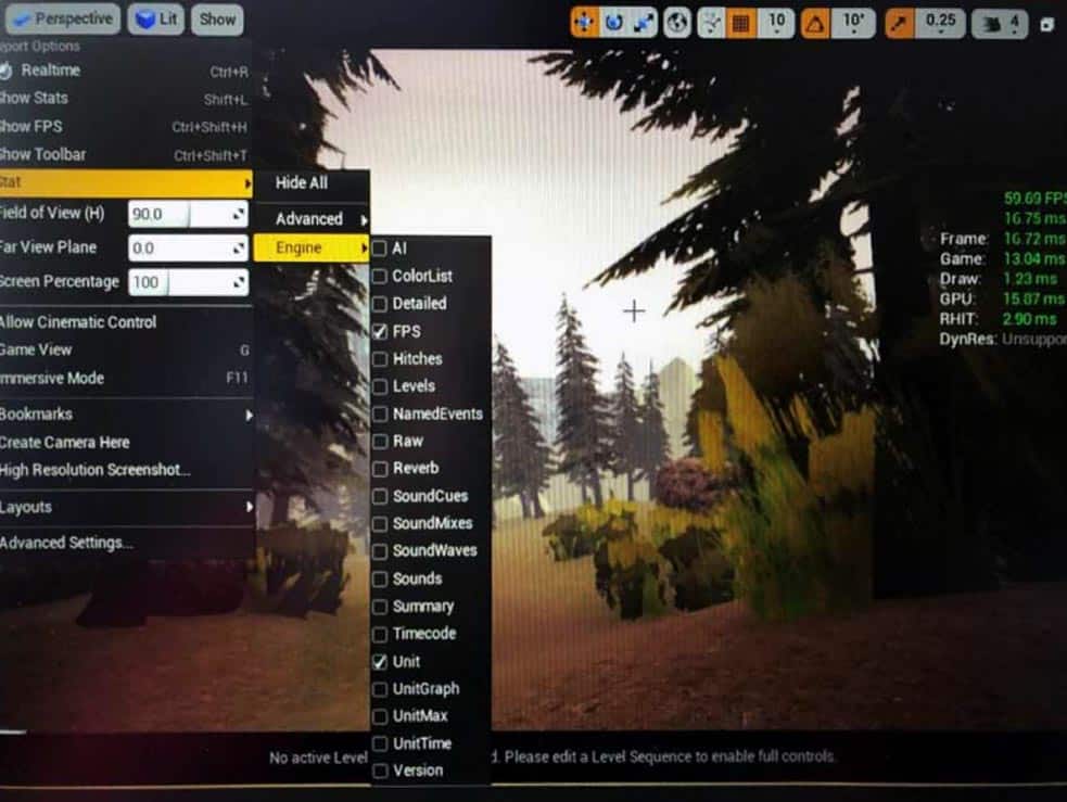 Capture of game design software Unreal ™ suite