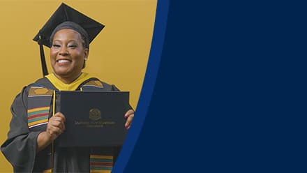 Andrinna Broadnax '25, bachelor's in public health graduate from SNHU, holding her diploma.