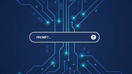 A prompt box over a background of a circuit board to represent using AI in daily life.