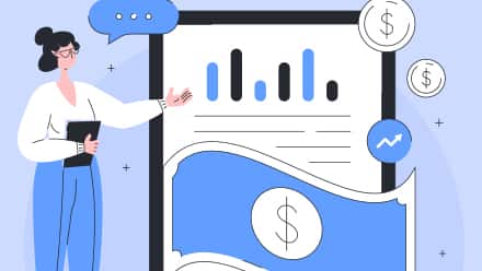 A cartoon woman with a speech bubble above her as she is presenting a graph on different types of economies and economics