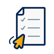 A decorative dark blue and yellow icon of a piece of paper with a cursor hovering over it.