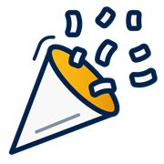 A party popper with confetti to represent celebrating.