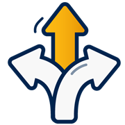 A decorative dark blue and yellow icon of three overlapping arrows, one going left, one going up, and one going right.