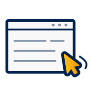 A decorative dark blue and yellow icon of a browser window and a cursor in front of it.