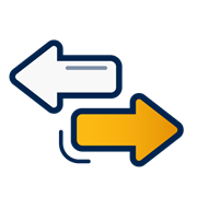 A decorative dark blue and yellow icon of two arrows, one pointing left and one pointing right.